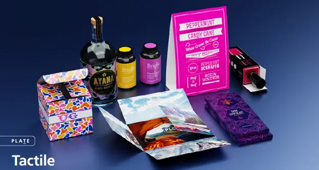 Colorful printings including gift box, packages, table tent, card using Ricoh production printer